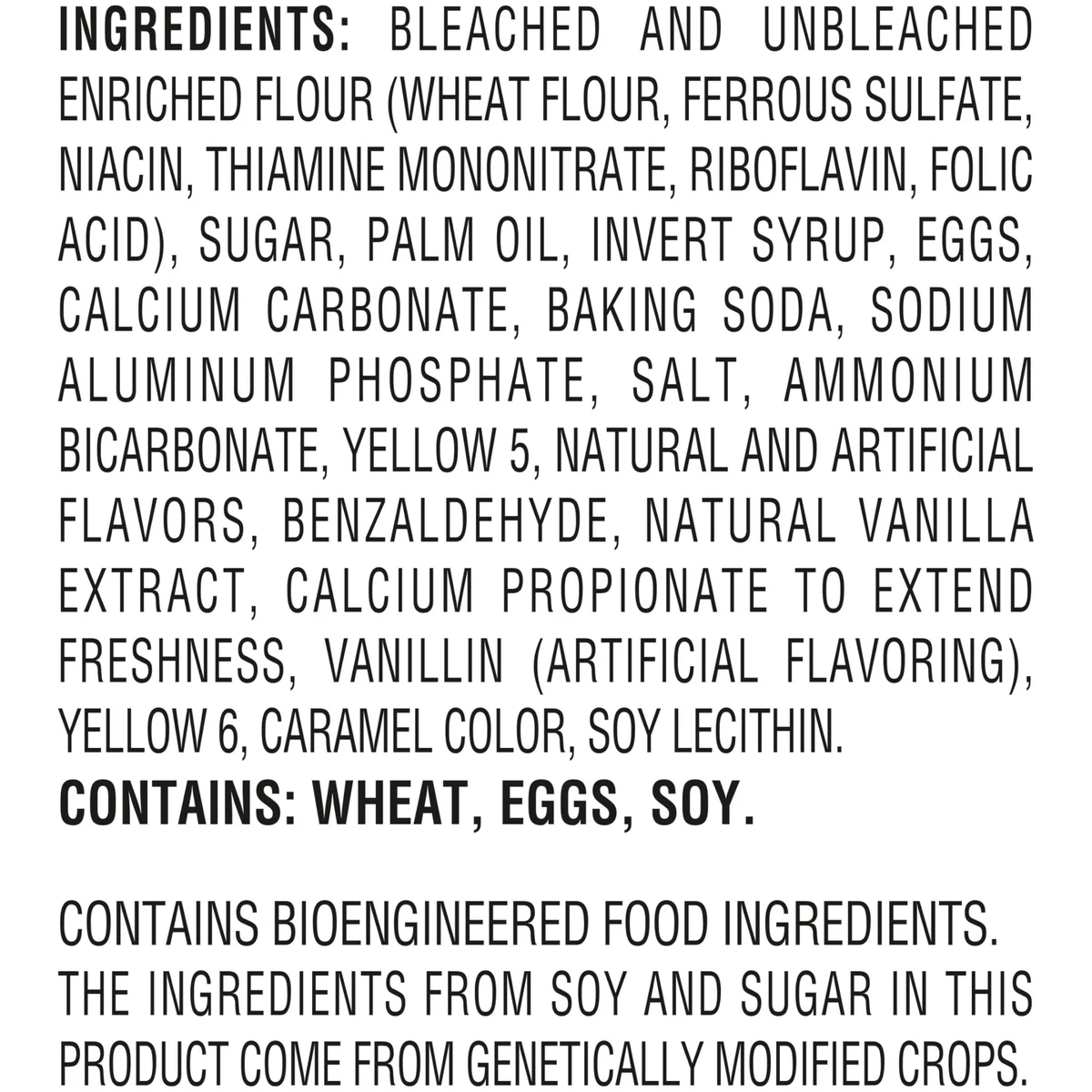 Ingredient panel from a bag of Stella D'oro Breakfast Treats Original