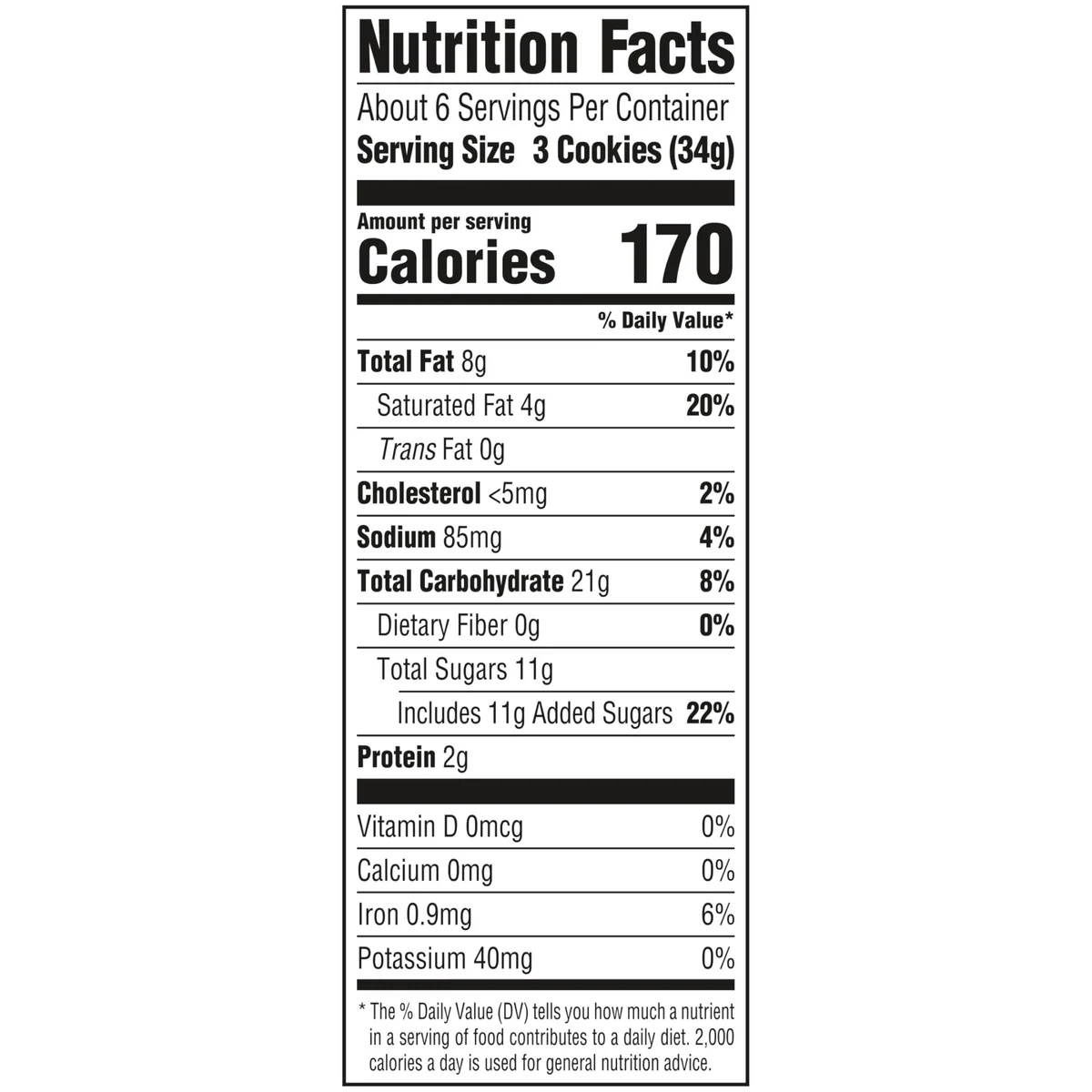 Nutrition Facts panel from a bag of Stella D'oro Swiss Fudge Cookies